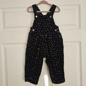 Vintage Girls Cherokee Floral Print Velvet Overalls Size 18 Months 100% Cotton